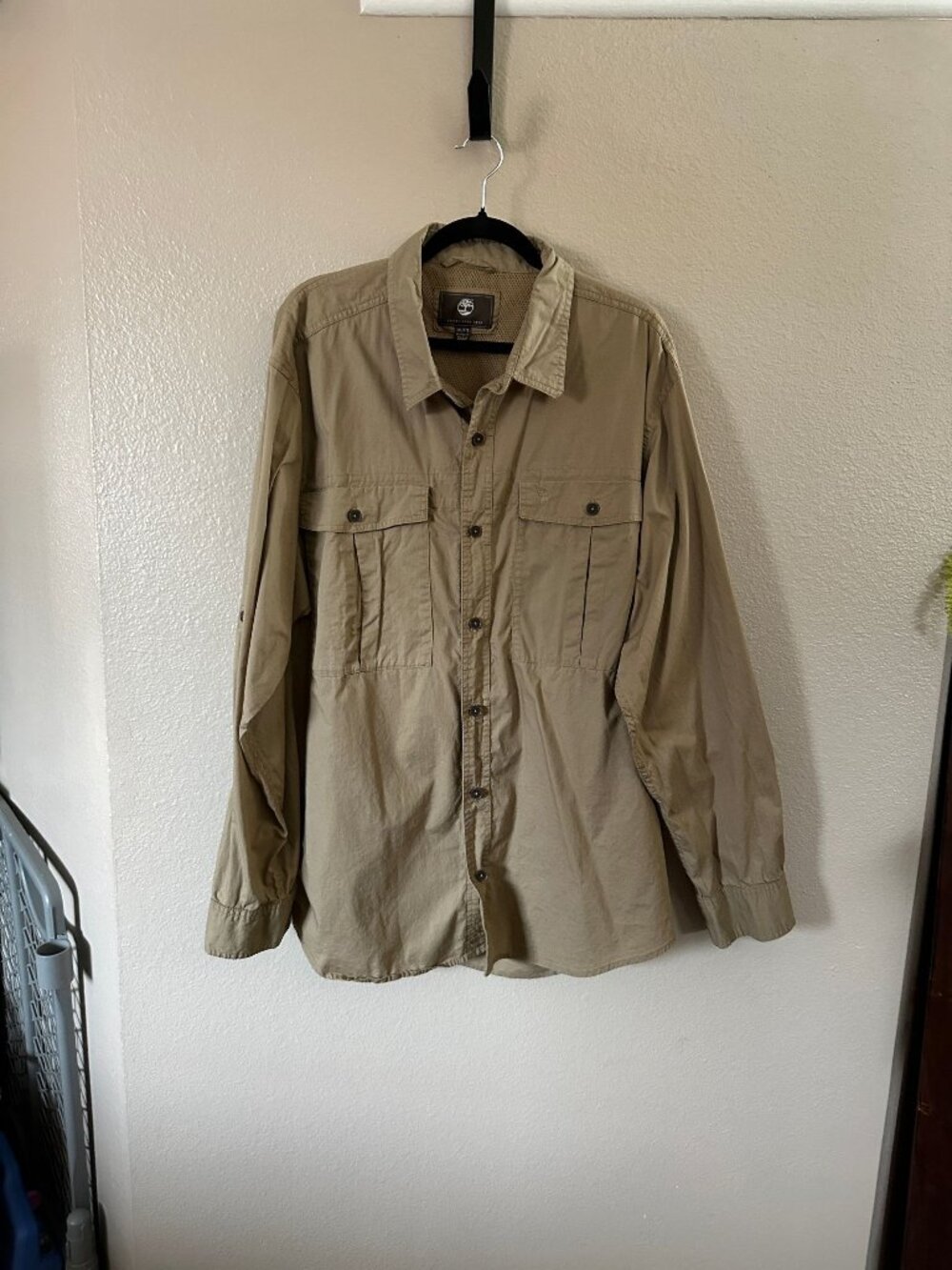 Timberland Mens XXL Relaxed Fit Button-Up Tan Outdoor Shirt Lightweight Cotton